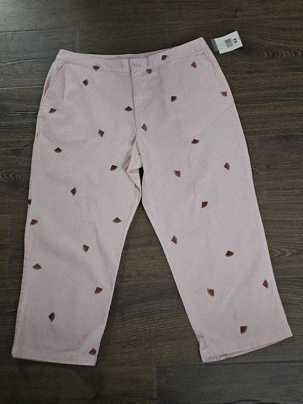 Kim Rogers Women's Pink w/Watermelon Embroidered Accent Cotton Capri Pants 16 P - Picture 7 of 7